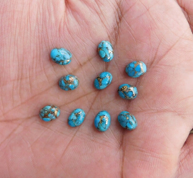 5 Pcs Natural Blue Copper Turquoise Oval Shape Cabochon Turquoise Gemstone, Flat back Turquoise Gemstone For Jewelry Making 10x14mm