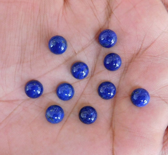 6mm Natural Lapis Lazuli Round Shape Calibrated Cabochons For Jewelry Making, Blue Lapis Custom Cut flat-back Cabochon, 2 Pcs