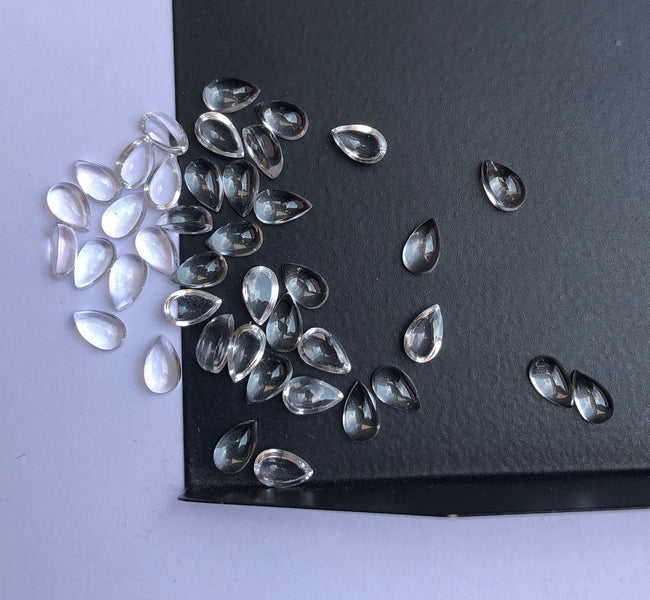 Natural Crystal Quartz Pear shape Smooth Cabochons Gemstone For Jewelry, Crystal Quartz Pendant, Earrings Making Beads 5 pcs set, 12x16mm