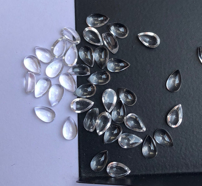 Natural Crystal Quartz Pear shape Smooth Cabochons Gemstone For Jewelry, Crystal Quartz Pendant, Earrings Making Beads 5 pcs set, 12x16mm