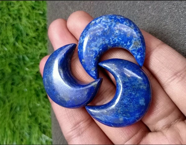 2 Pcs Set Natural Blue Lapis Lazuli Crescent Moon Shape Cabochon Gemstone For DIY Jewelry Making All Sizes Available, September Birthstone