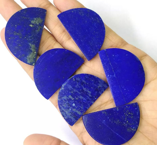 2 Pcs Set Natural Flat Blue Lapis Lazuli Half-Moon Shape Flat Gemstone, Blue Lapis Lazuli Half-Moon Shape Flat All Sizes, Easter Gift