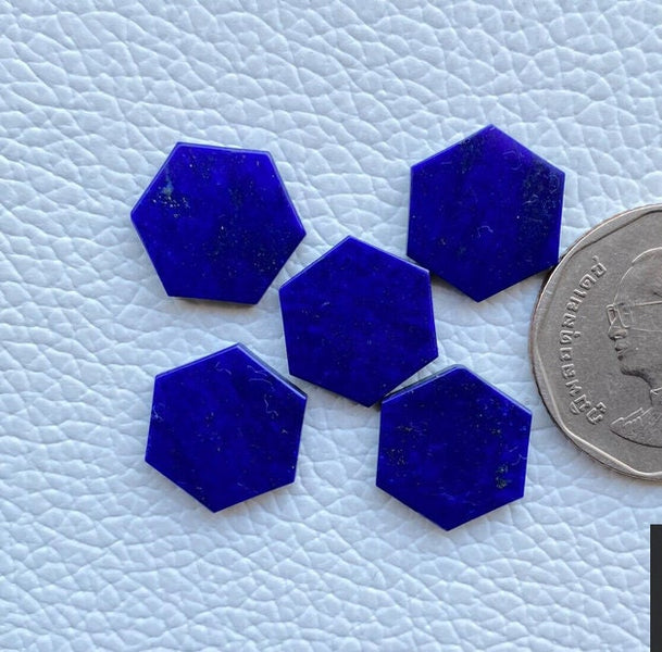 5 pcs Set Flat Natural Blue Lapis Lazuli Hexagon Shape Flat Gemstone For DIY Jewelry Making All Sizes Available, September Birthstone, Gift