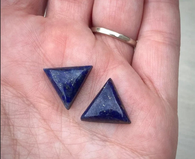 Natural Lapis Lazuli Triangle Calibrated Cabochons For Jewelry Making, Blue Lapis Triangle Cabochon All Size Available, 2 Pcs