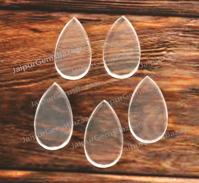 5pcs, Natural Crystal Quartz Long Pear Shape 12x16mm Both Sides Flat Cabochon Gemstone For Jewelry, Clear Quartz Pendant,