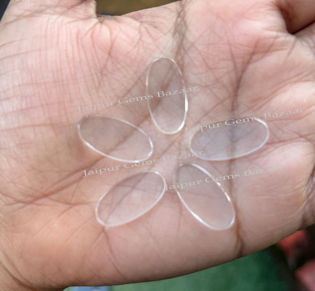 5pcs, Natural Crystal Quartz Long Oval Shape 12x24mm Both Sides Flat Cabochon Gemstone For Jewelry, Clear Quartz Jewelry Making Beads,