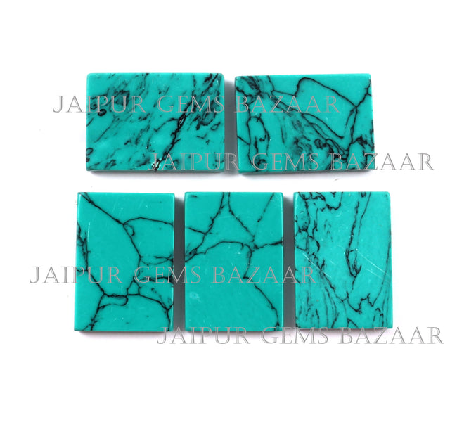 5 Pcs set, Synthetic Turquoise Rectangle Shape Flat Cabochon Gemstone, Both Side Flat Synthetic Turquoise Gemstone For Jewelry Making, Gifts