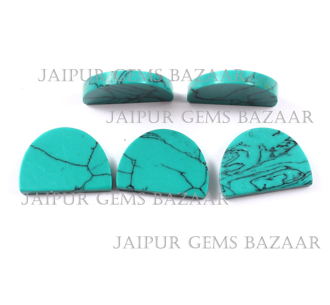 5 Pcs Synthetic Turquoise Half-Moon Shape Flat Gemstone for Jewelry Making, Both Side Flat Turquoise Cabochon Gemstone, Turquoise Ring, Gift