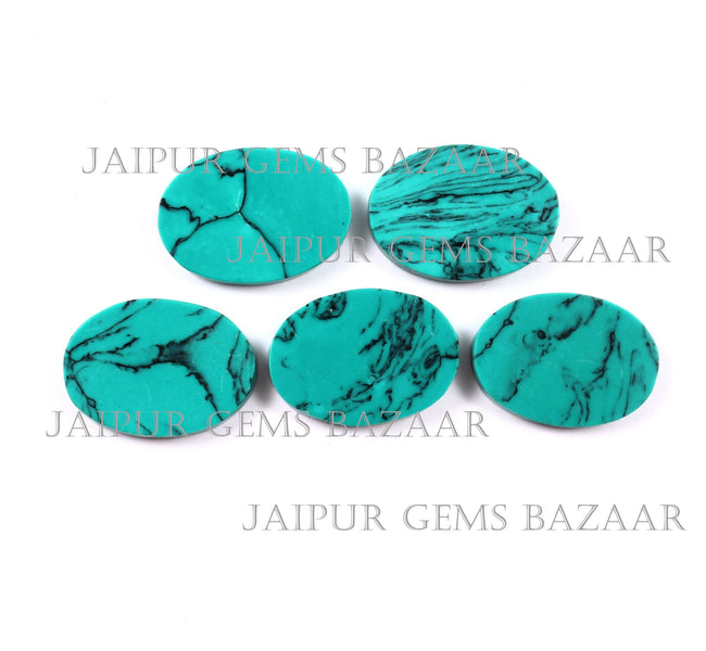 2 Pcs Synthetic Turquoise Oval Shape Flat Cabochon Gemstone, Both Side Flat Turquoise Gemstone, Jewelry Making Gemstone, December Birthstone