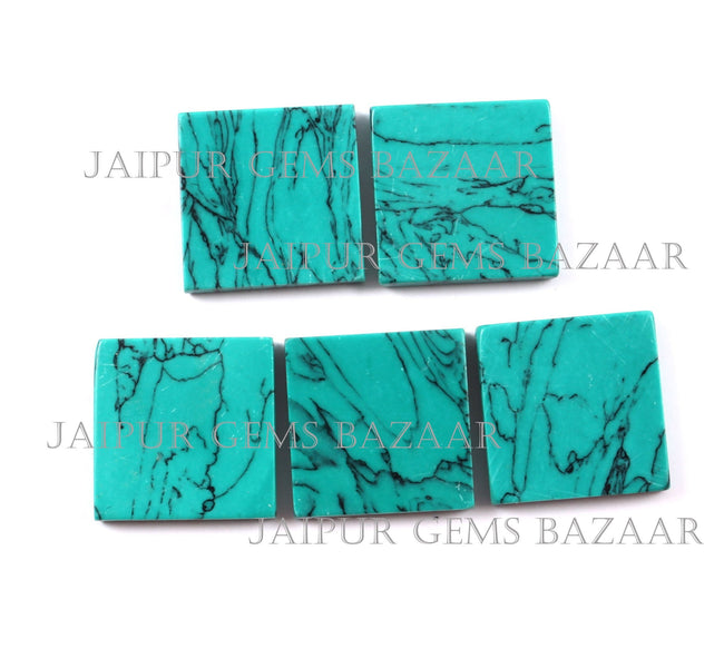 2pcs Set Synthetic Turquoise Square Shape Flat Gemstone For DIY Jewelry Making, December Birthstone, Both Side Flat Turquoise Gemstone, Gift