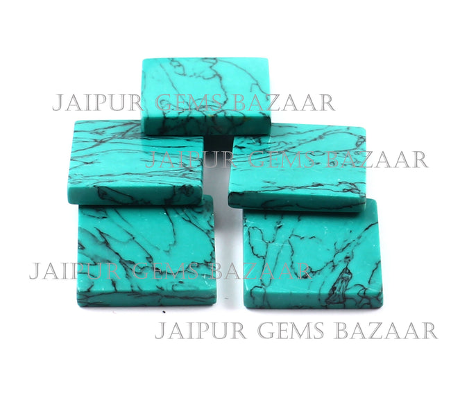 5 Pcs Synthetic Turquoise Square Shape Flat Gemstone For DIY Jewelry Making, December Birthstone, Both Side Flat Turquoise Gemstone, Gift
