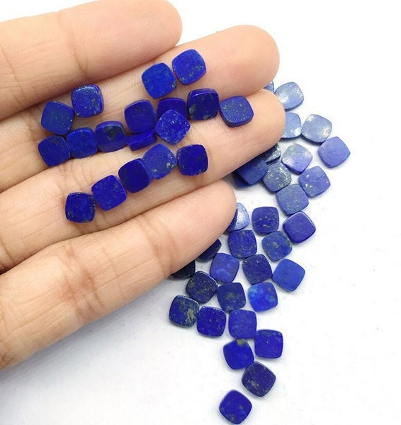 5 pcs Set, Flat Natural Blue Lapis Lazuli Cushion Shape Gemstone, September Birthstone, Lapis lazuli for DIY Jewelry Making All Sizes, Gift