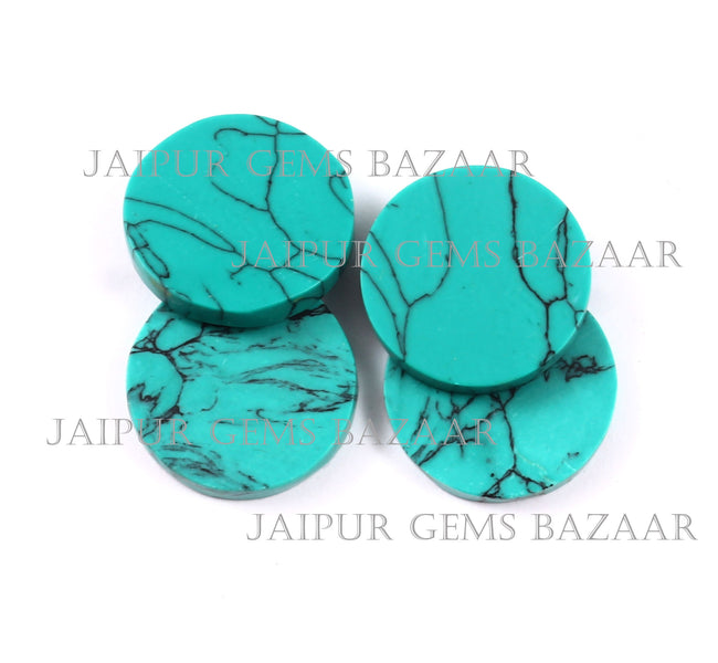 2pcs Set Synthetic Turquoise Round Shape Flat Gemstone For DIY Jewelry Making, Cabochon Gemstone, Both Side Flat Turquoise Gemstone, Gift