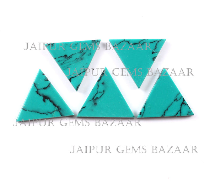 5 Pcs Synthetic Turquoise Triangle Shape Flat Cabochon Gemstone, Both Side Flat Turquoise Gemstone for Jewelry Making, December Birthstone