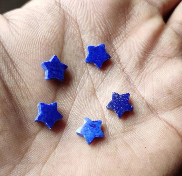 2 Pcs Natural Lapis Lazuli Star Shape Flat Gemstone Cabochons For Jewelry Making, Blue Lapis Flat Star Gemstone All Sizes, Afghani Lapis