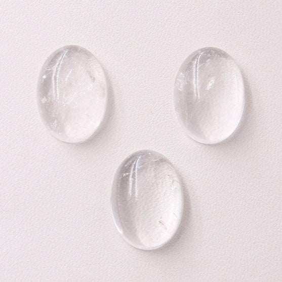 Clear Crystal Quartz Oval Shape Flat Back Cabochon Gemstone For Jewelry Making, April Birthstone, Rings, All Sizes Available, 2 Pcs Set