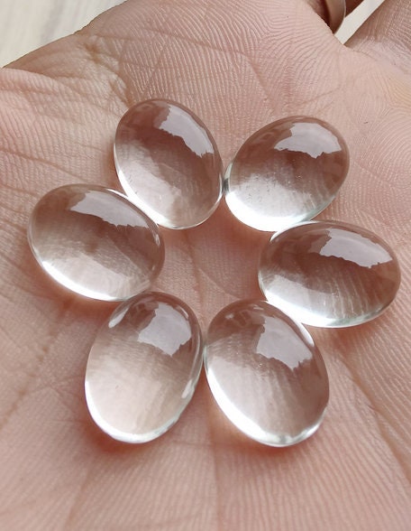 Clear Crystal Quartz Oval Shape Flat Back Cabochon Gemstone For Jewelry Making, April Birthstone, Rings, All Sizes Available, 2 Pcs Set