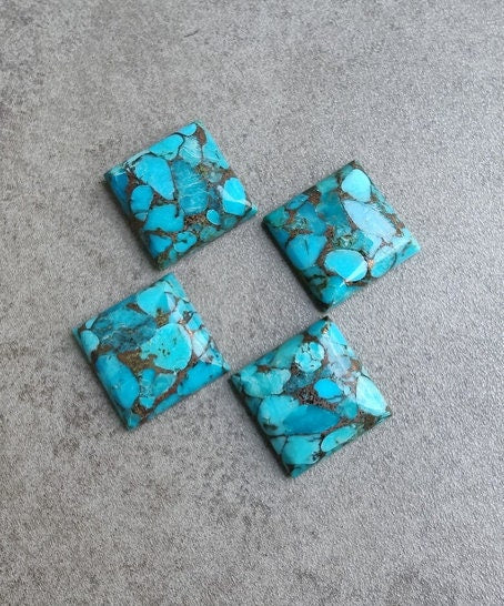 Blue Copper Turquoise Square Shape Cabochon Gemstone for Jewelry Making, High Quality Gemstone, Necklace, Rings Making, Gift for Her, 2 Pcs