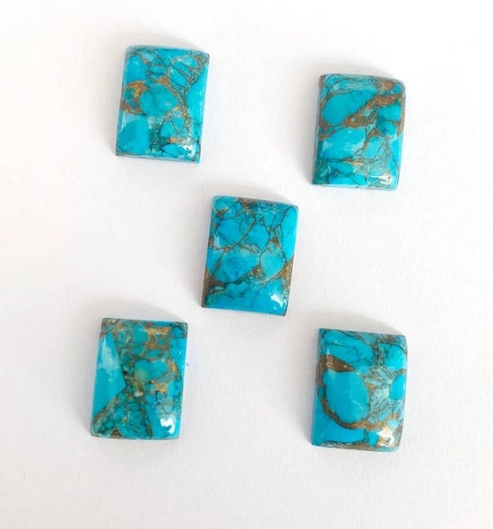 Natural Blue Copper Turquoise Rectangle Shape Smooth Cabochon Gemstone For Jewelry Making, Top Quality Rectangle Shape Loose Gemstone, 2 Pcs