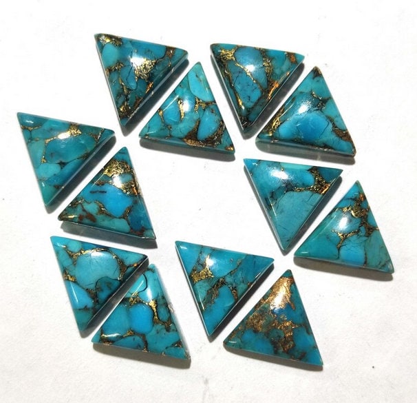 Blue Copper Turquoise Triangle Flat Back Cabochon Gemstone, Blue Copper Turquoise Gemstone For DIY Jewelry Making, 2 Pcs Matching Pair, Gift