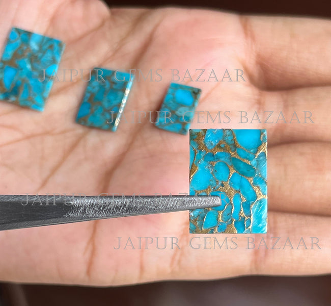 2 Pcs, Blue Copper Turquoise Flat Rectangle Shape Gemstone For Jewelry, Blue Copper Turquoise Earrings Pendant Making, All Sizes Available