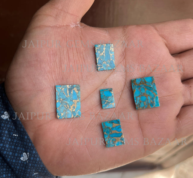 2 Pcs, Blue Copper Turquoise Flat Rectangle Shape Gemstone For Jewelry, Blue Copper Turquoise Earrings Pendant Making, All Sizes Available