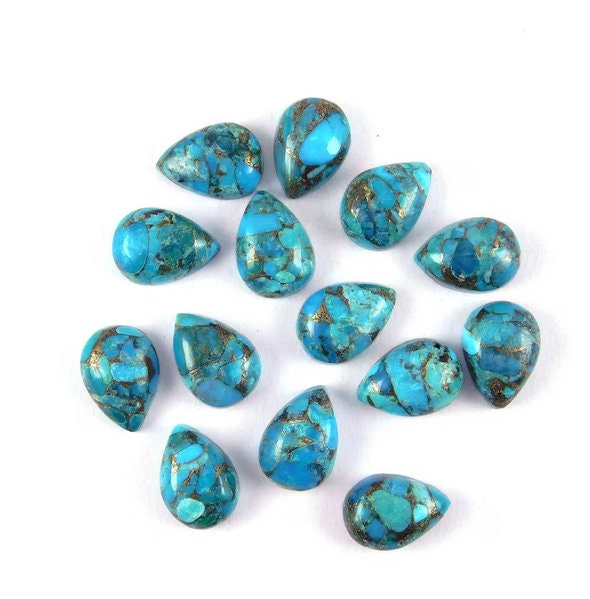 Natural Blue Copper Turquoise Pear Shape Smooth Cabochon Gemstone For Jewelry Making, Top Quality Pear Shape Loose Gemstones, 2 Pcs
