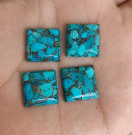 Blue Copper Turquoise Square Shape Cabochon Gemstone for Jewelry Making, High Quality Gemstone, Necklace, Rings Making, Gift for Her, 2 Pcs