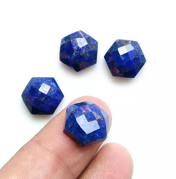Natural Lapis lazuli Faceted Hexagon Shape Cabochon Gemstone, Afghani Lapis Lazuli for Jewelry Making, All Sizes Available, 2 Pcs Set, Gift