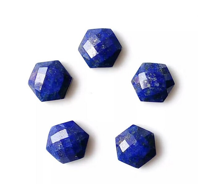 Natural Lapis lazuli Faceted Hexagon Shape Cabochon Gemstone, Afghani Lapis Lazuli for Jewelry Making, All Sizes Available, 2 Pcs Set, Gift