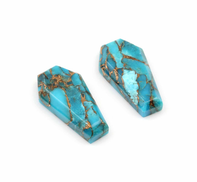 Blue Copper Turquoise Faceted Coffin Cabochon Gemstone for Jewelry Making, Birthstone Gemstone, Rings, Necklace, All Sizes, 2 Pcs Set
