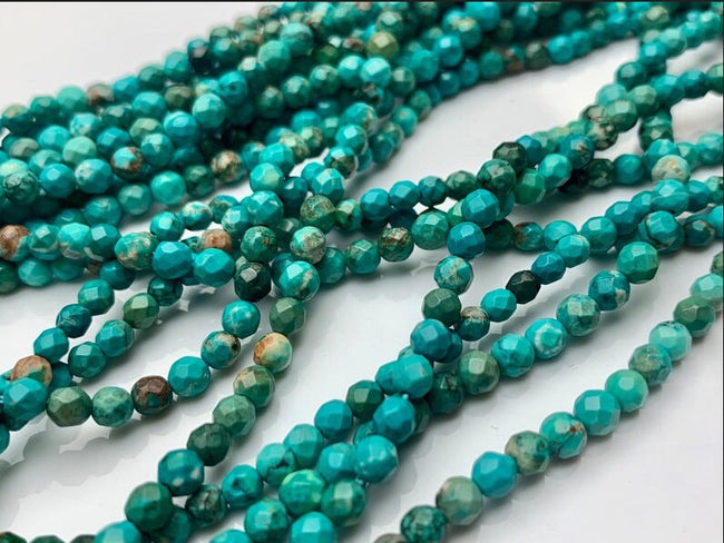 Natural Turquoise Faceted Round Loose Beads, Turquoise  Faceted Rondelles Beads Gemstone, 3mm to 8mm 1 Strand 15"