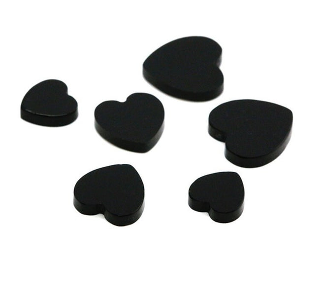 1 Pc Black Onyx Heart Shape 12mm Flat Cabochon Gemstone, Flat Black Onyx Gemstone For Jewelry Making, July Birthstone, All Sizes Available