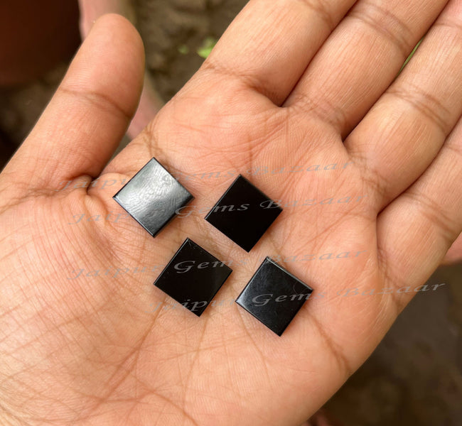 1 Pc Black Onyx Square Shape 12mm Flat Cabochon Gemstone, Flat Natural Black Onyx Square Gemstone for Jewelry Making All Sizes, Onyx Ring